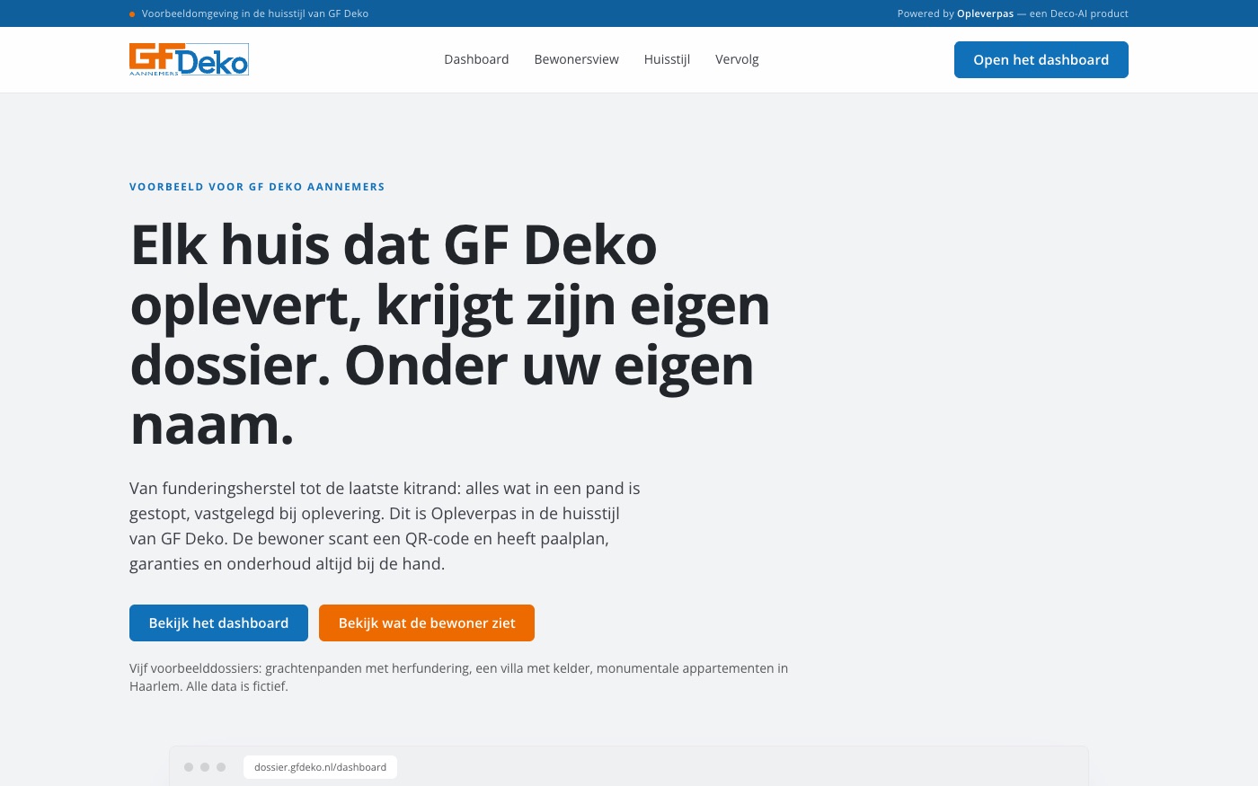 Voorbeeldomgeving in de huisstijl van GF Deko